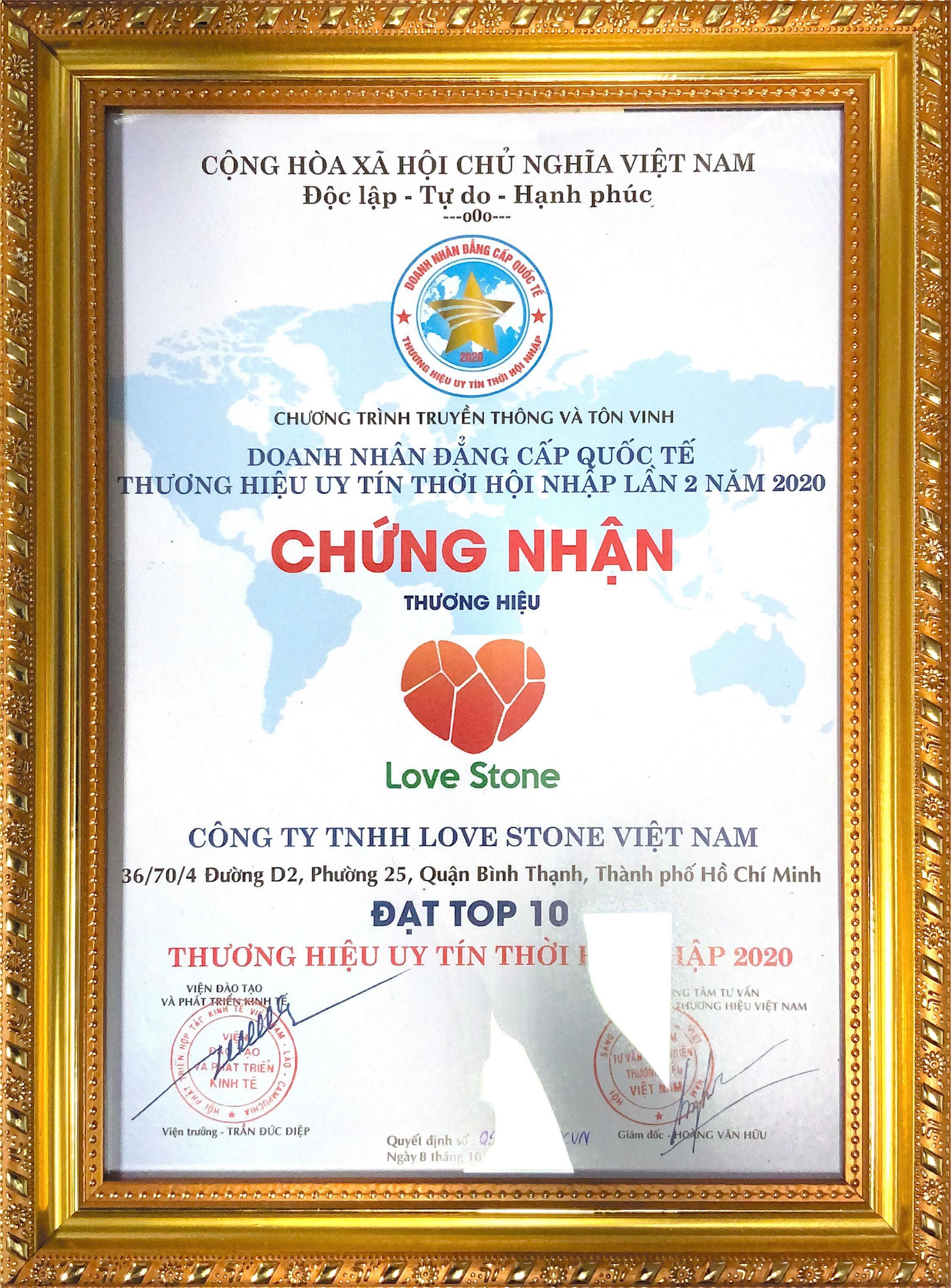 Giải thưởng DOANH NHÂN ĐẲNG CẤP QUỐC TẾ -THƯƠNG HIỆU UY TÍN THỜI HỘI NHẬP
