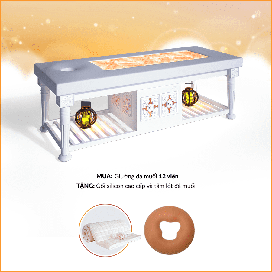 MUA giường đá muối 12 viên TẶNG NGAY gối silicon cao cấp và tấm lót đá muối